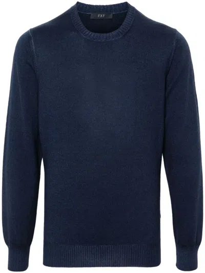 Fay Navy Blue Wool Embroidered Sweater