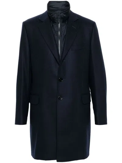 Fay Navy Blue Wool Layered Jacket In Black