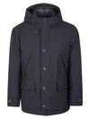 Fay Navy Hooded Coat With Button And Zipper Closure In Black