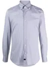 Fay Logo-patch Micro-striped Shirt In Blue