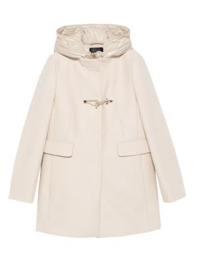 FAY FAY NEUTRAL BEIGE LONG COAT WITH HIGH COLLAR AND TOGGLE CLOSURE