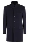 Fay Long Wool Coat Featuring Pockets In Blue