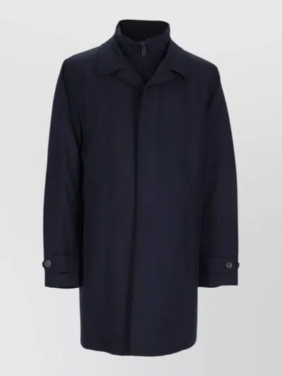 Fay Notched Collar Knee Length Jacket Side Pockets In Blue