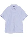 Fay Blue Cotton Shirt With Classic Collar And Short Kimono Sleeves In Blue