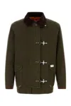 Fay Military-style Olive-green Coat With Corduroy Accents In Green