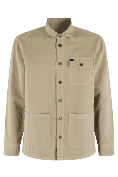 Fay Overshirt Canvas Over Fit Shirt In Crema