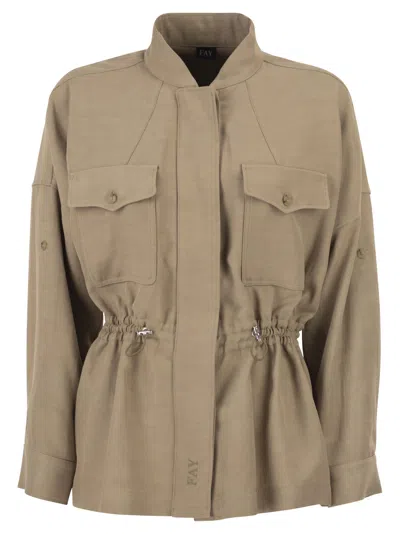 Fay Overshirt In Viscose And Washed Linen In Brown
