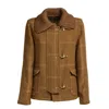 Fay Oversized Ribbed Knit Collar Jacket With Suede Reinforcements In Brown