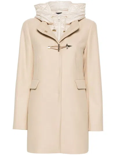 Fay Front Nylon Toggle Double Breasted Coat In Beige