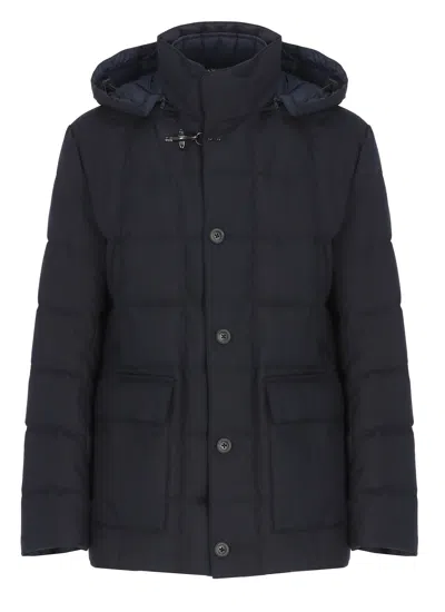 Fay Short Quilted Jacket Hood High Neck In Black
