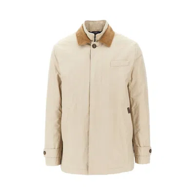 Fay Padded Morning Coat With Corduroy Collar In Beige