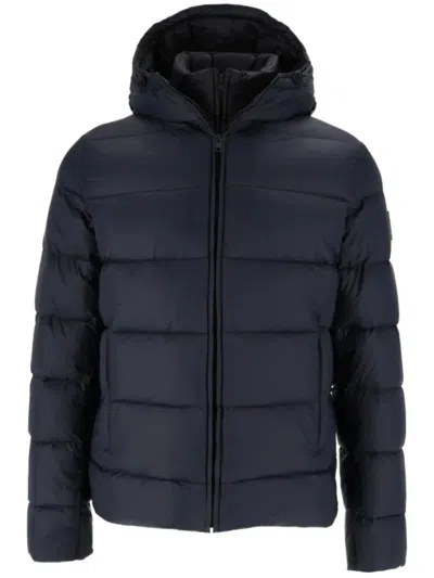 Fay Padded Down Jacket With Horizontal Quilting And Hood In Blue