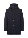 Fay Navy Hooded Coat With Button And Zipper Closure In Blue