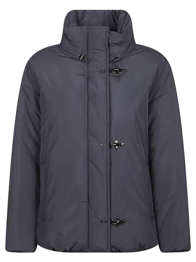 Fay Padded High-collar Quilted Polyamide Bomber Jacket In Blue