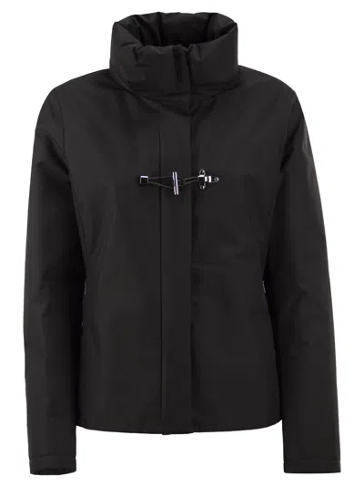 Fay Padded Jacket With High Collar And  Hook Fastening In Black