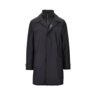 Fay Padded Nylon Double Front Coat In Black