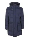 Fay Quilted Hooded Puffer Jacket With Front Button Closure In Azul