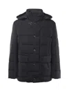 Fay Padded Pea Coat In Melange Canvas In Black