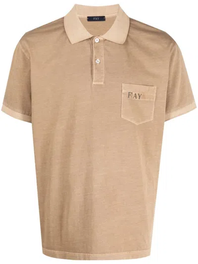 Fay Patch Pocket Cotton Polo Shirt In Braun