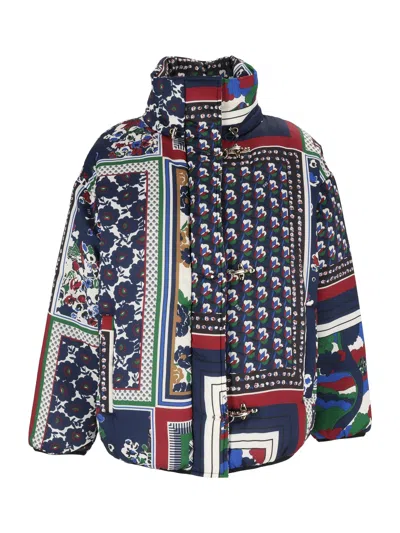 Fay Patchwork Design Padded Bomber Jacket With High Collar In Multi