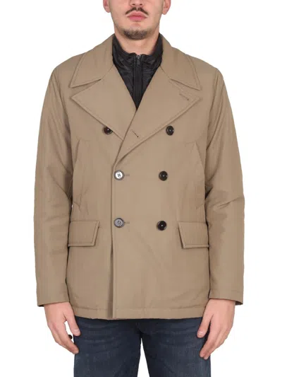 Fay "peacot Double Front" Coat In Sand