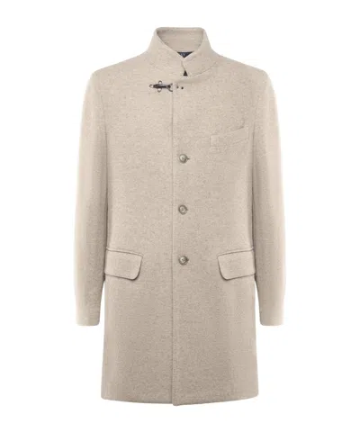 Fay Peak Lapel Wool-blend Coat In Brown