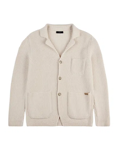 Fay Pearl Rib Knit F.7 Cardigan In White Wool In Brown