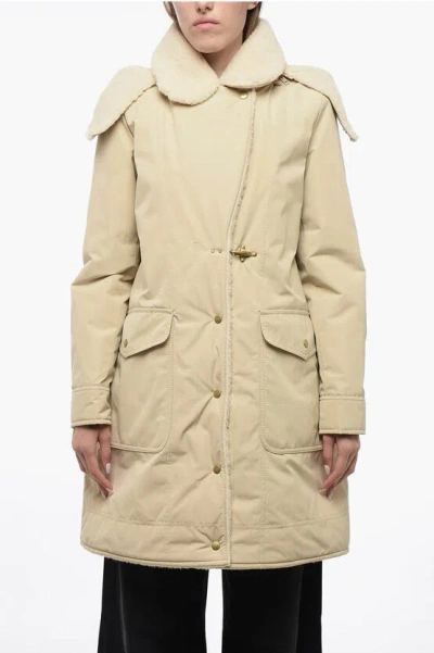 Fay Pile-borg Paded Parka With Hanger Detail In Beige