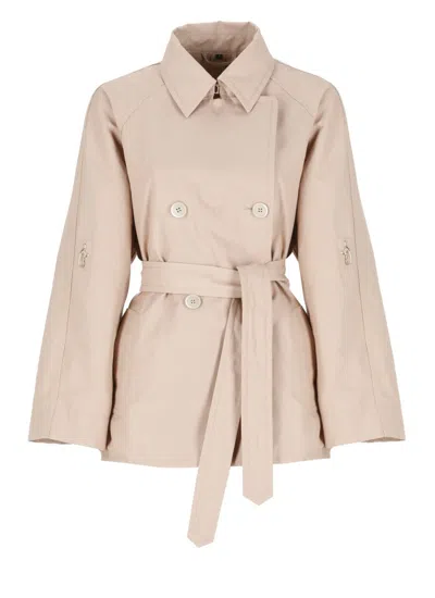 Fay Pink Short Cotton And Linen Trench Coat