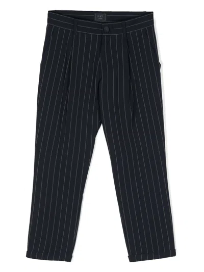 Fay Kids' Pinstriped Tapered Trousers In Blue