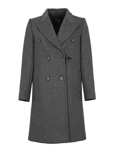 Fay Pinstriped Wool Blend Coat In Green