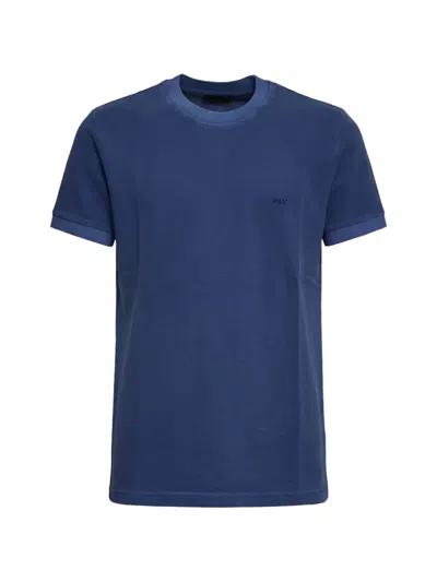 Fay Piqué Embroidered T-shirt In Blue