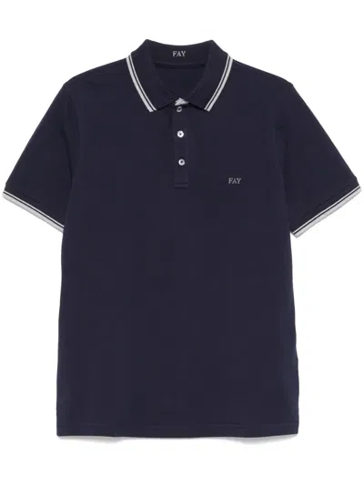 Fay Black Polo Shirt Short-slevees With Embroidered Logo In Blue