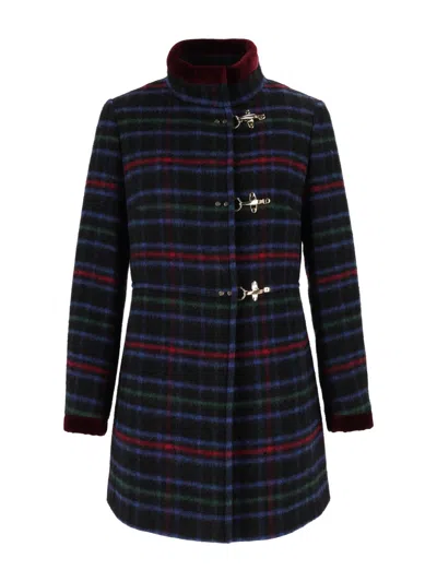 Fay Plaid Virginia 3 Ganci Short Coat In Blue