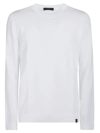 FAY PLAIN WHITE COTTON RIBBED SWEATER