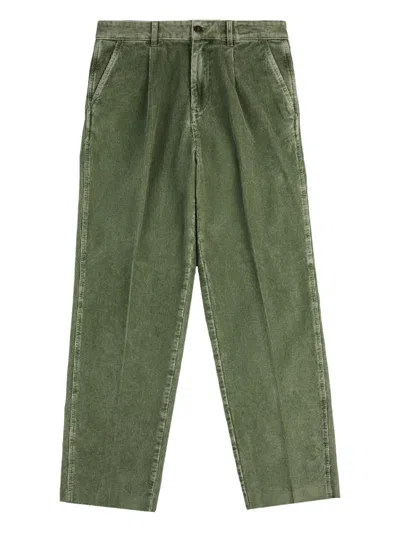 Fay Pleated Corduroy Trousers In Green