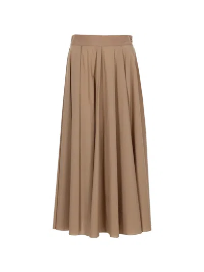Fay Midi-length Skirt With High Waist And Soft Pleats In Brown