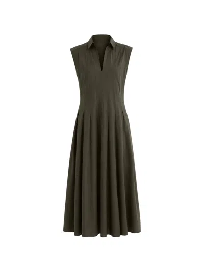 Fay Pleated Sleeveless Midi Dress In Brown