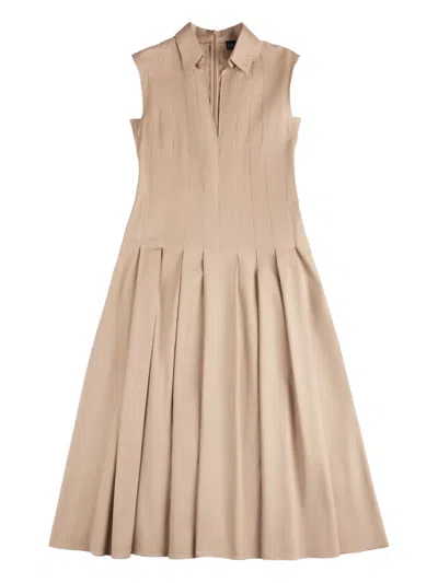 Fay Pleated Sleeveless Midi Dress In Brown