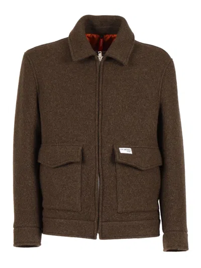 Fay Plush Textured Jacket With Classic Collar In Multi