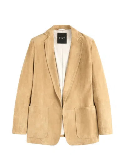 Fay Pocket Leather Blazer In Neutral