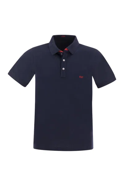 Fay Blue Stretch Cotton Pique Polo Shirt