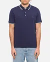 Fay Buttonless Polo Shirt With Ribbed Hem And Short Sleeves In Blue
