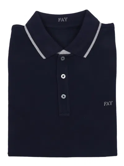 Fay Polo Db Collar Piquet Str. Stripes In Blue