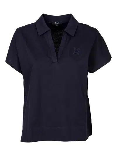 Fay Logo-embroidered Piqué Polo Shirt In Blue