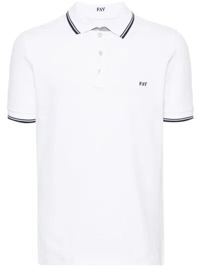 Fay Polo Shirt With Striped Detail In White