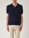 Fay Buttonless Polo Shirt With Ribbed Hem And Short Sleeves In Navy