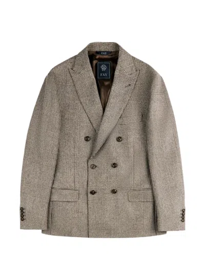 Fay Prince Of Wales Check Double-breasted Blazer In Brown