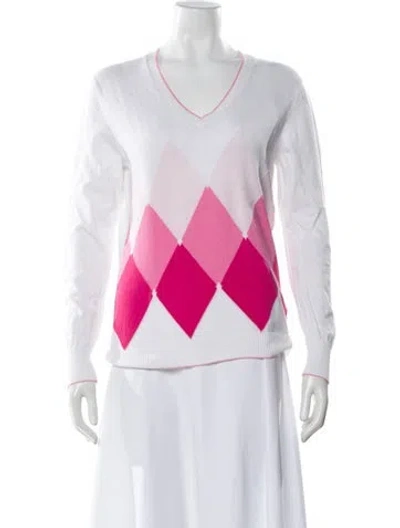 Pre-owned Fay Printed V-neck Sweater In White