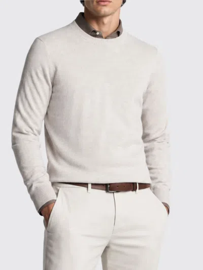 Fay Pure Merino Wool Crewneck Jumper With Ribbed Trims In Neutral